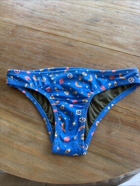 Jolyn Clothing Blue Bikini Bottoms with Rainbow, Peace Sign Print ANDY Style